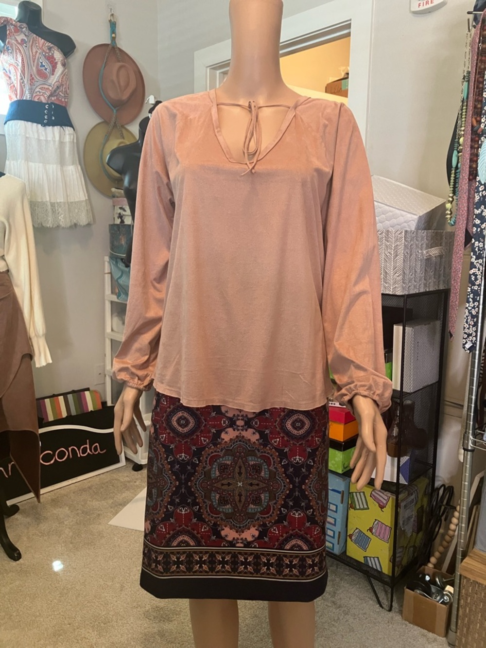 dylan Dusty Rose Long-Sleeve Tie-Neck Blouse